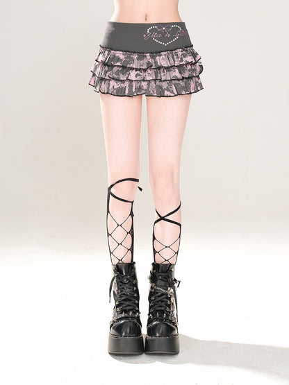 Skirt Tiered Mini Waist Heart Rhinestones Glamorous Purple Low