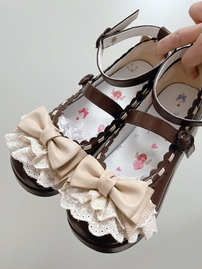 Lace Buckles Chocolate at Trim Heart Bow Top Platforms Brown