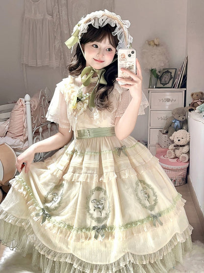 the Embroidery Full Elegant Lily Neck Skirt / of OP Lolita Dress Set Valley Classic Edward