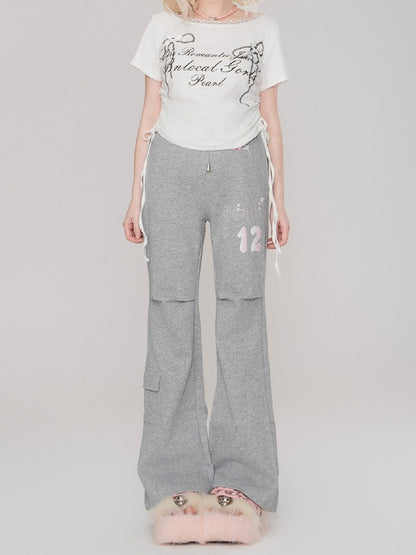 Grey Flared Pants with Cargo Pocket