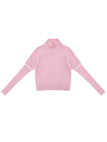 Sweater Knit Turtleneck Piece Tops Half Two
