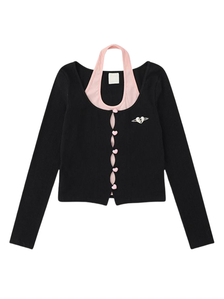 Two Love Cardigan Button Piece Faux
