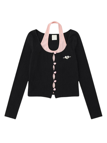 Two Love Cardigan Button Piece Faux