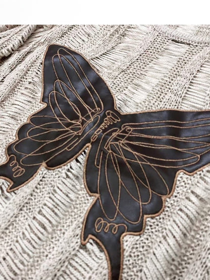 Cutout Butterfly Fashion Details Khaki Millard Applique Top