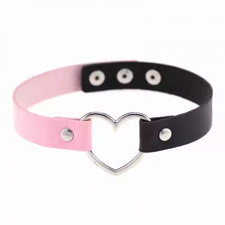 Collier ras du cou en PU avec anneau en forme de cœur