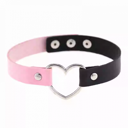 Collier ras du cou en PU avec anneau en forme de cœur