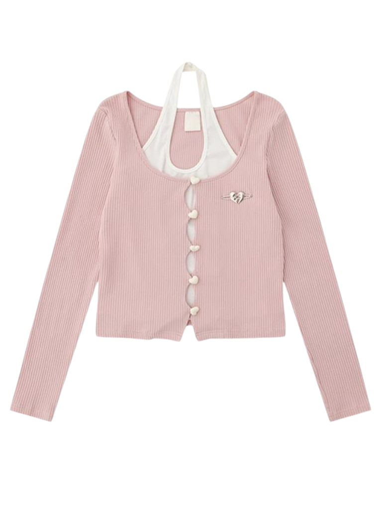 Two Love Cardigan Button Piece Faux