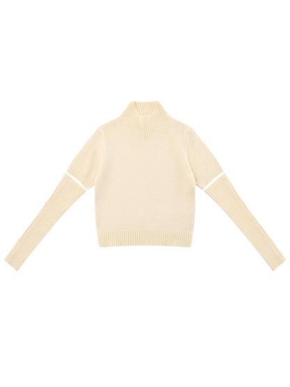 Sweater Knit Turtleneck Piece Tops Half Two