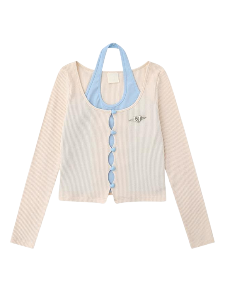 Two Love Cardigan Button Piece Faux