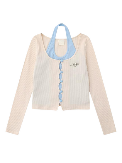 Two Love Cardigan Button Piece Faux