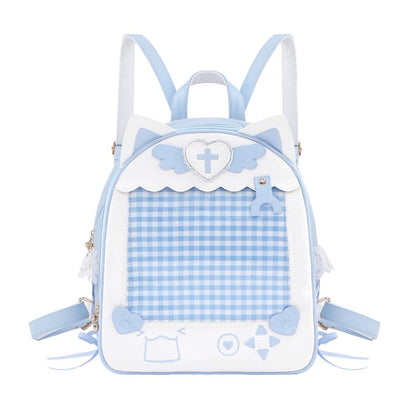 White Blue Kitty Ear and Wings Design Yami Kawaii Ita Backpack