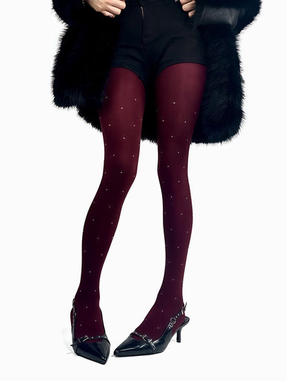 Dark Grey/Light Grey/Red Polka-dot Pattern Winter Tights
