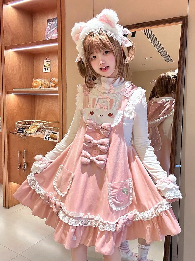 White and Pink Lettuce Hem Sweet Lolita Top