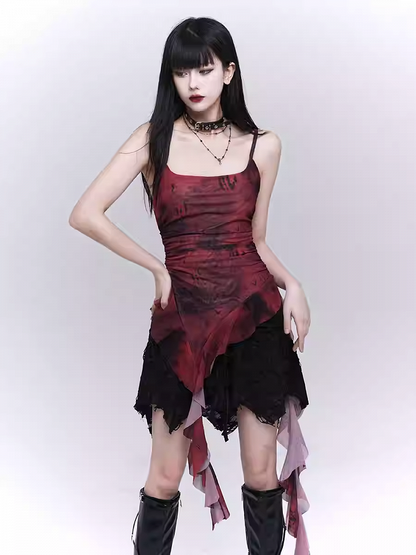 Red Asymmetrical Flounce Hem Glamorous Cami Top