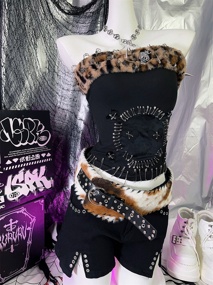 Black Studs and Rings Plush Buckle Belt