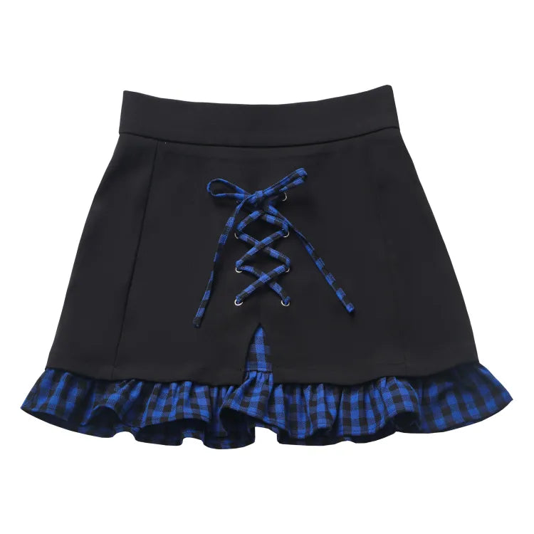 Dark Black Skirt Blue Plaid and Hemline