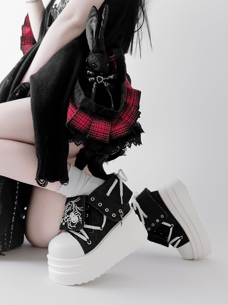 Black & White Punk Spider Platform Sneakers