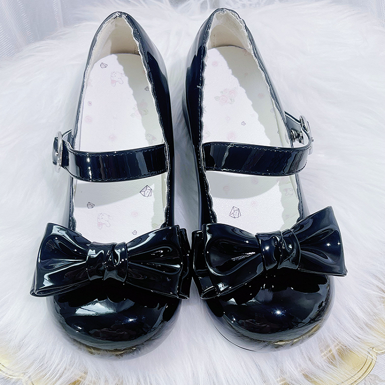 Sweet Lolita Black Bowknot Round Toe Block Heel Mary Janes