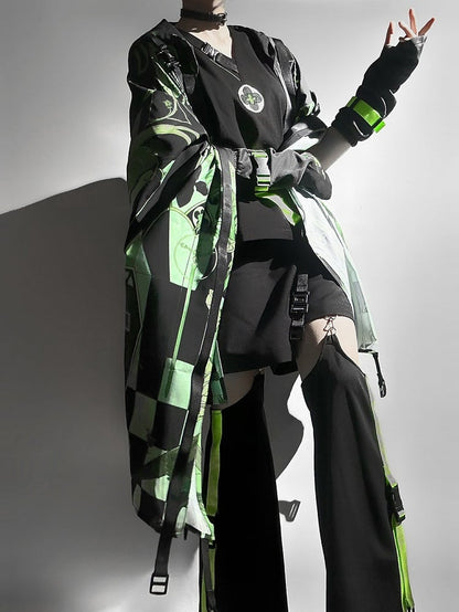 Ears Strappy Fashion Green Cyberpunk Buckle Hooded Top Details Ouji Cat Techwear
