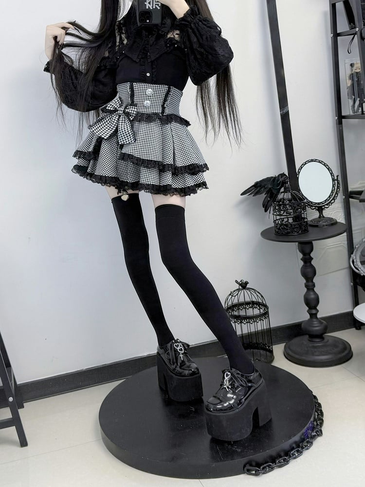 Illusion Design Neck with Jirai Rhinestone Sparkling Black Blouse Kei Buttons