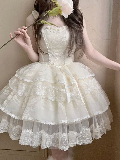Corset Tiered Dress Lolita Skirt White Creamy Princess