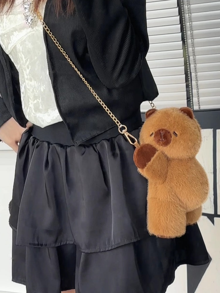 Cute Capybara Brown Plush Backpack/Crossbody