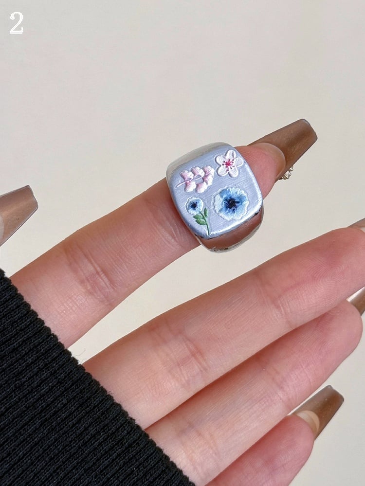 8 Bittersüßer Schmetterling und Ring Blaues Blumendesign Y2K Optionen