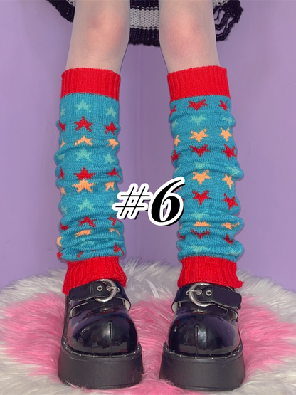 Stripe Pattern Knitted Leg Warmers