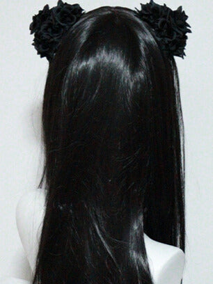 Crown Black/Silver Hairclips Design Ear Decorated Floral Bear