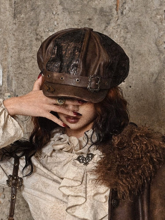 Studs Design Brown Wasteland Punk Hat