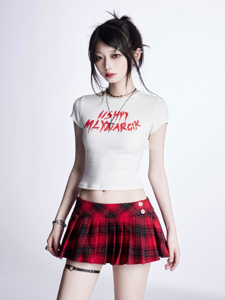 Cropped T-Shirt White Letter Print Bittersweet