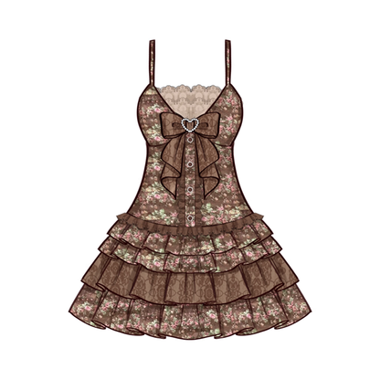Top / Plus Size Brown Floral Print Slip Dress Mint Green