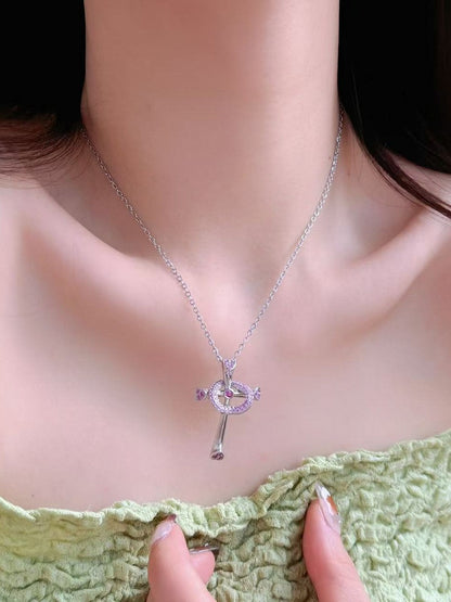 Heart And Pendant Rhinestone Pink/Blue/Green Necklace Y2K Cross Bittersweet
