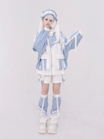 Techwear Shorts Light Colorblock White Blue and Tenshi Kaiwai