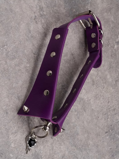 Studs Pendant Purple Heart Choker Gothic Decorated Rhinestone Details