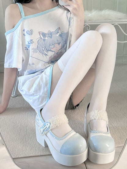 Tenshi Kaiwai Light Blue Jirai Kei Claw Fishbone Platform Shoes