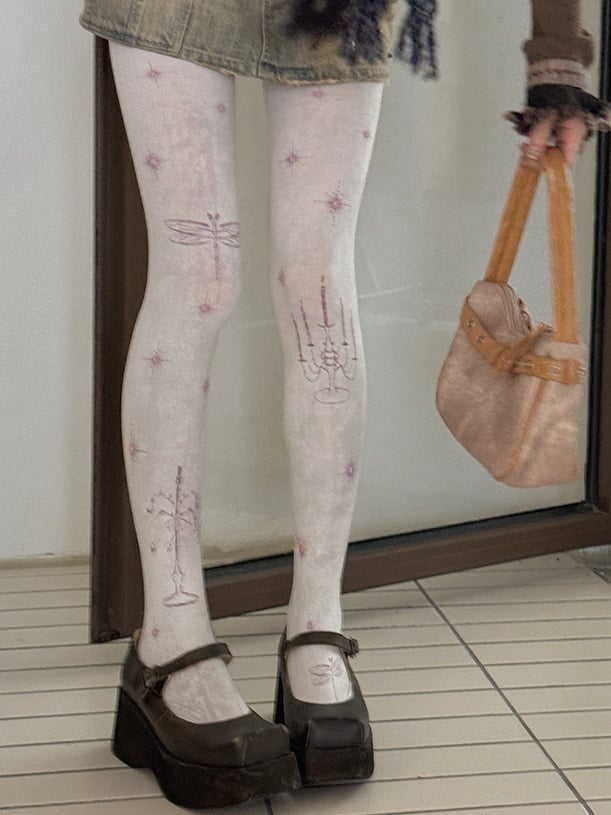 White Lolita Dragonfly Tights
