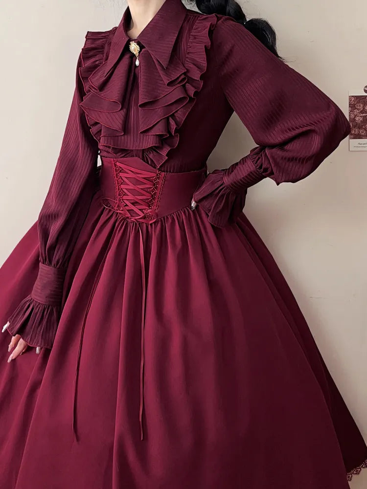 Boned High Reversible Lolita Red Belt Elegant Skirt Corset Waist