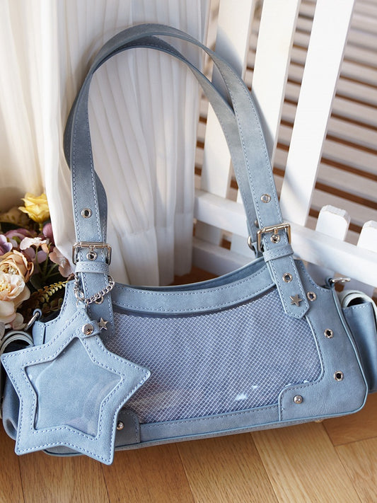 With Charm PU Shoulder Bag Star Blue Ita Y2K