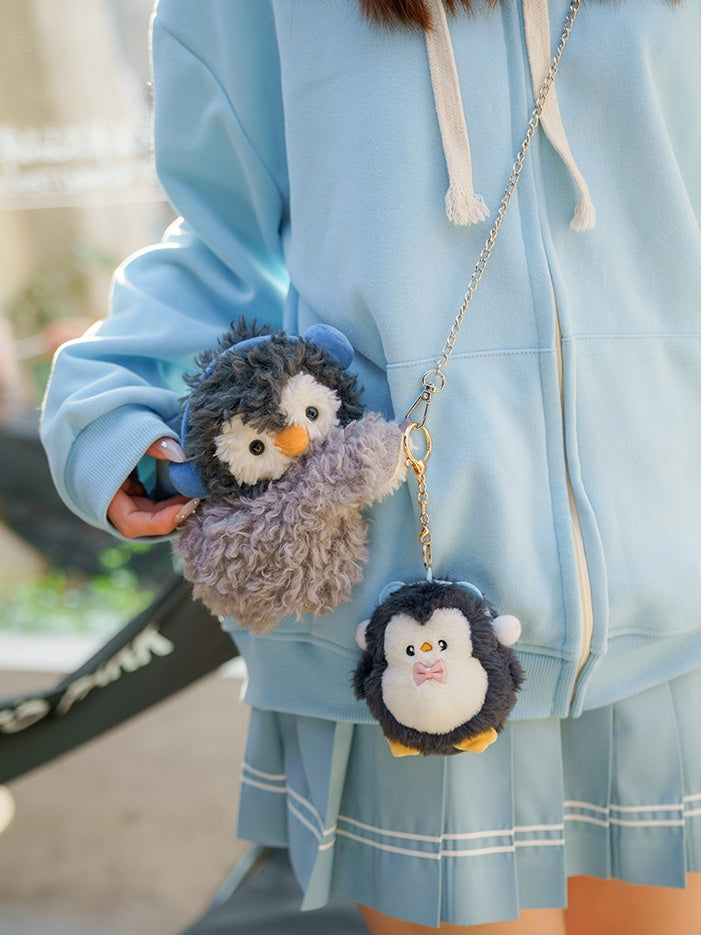 Sac à dos en peluche pingouin gris mignon, sac à bandoulière, taille S/M/L