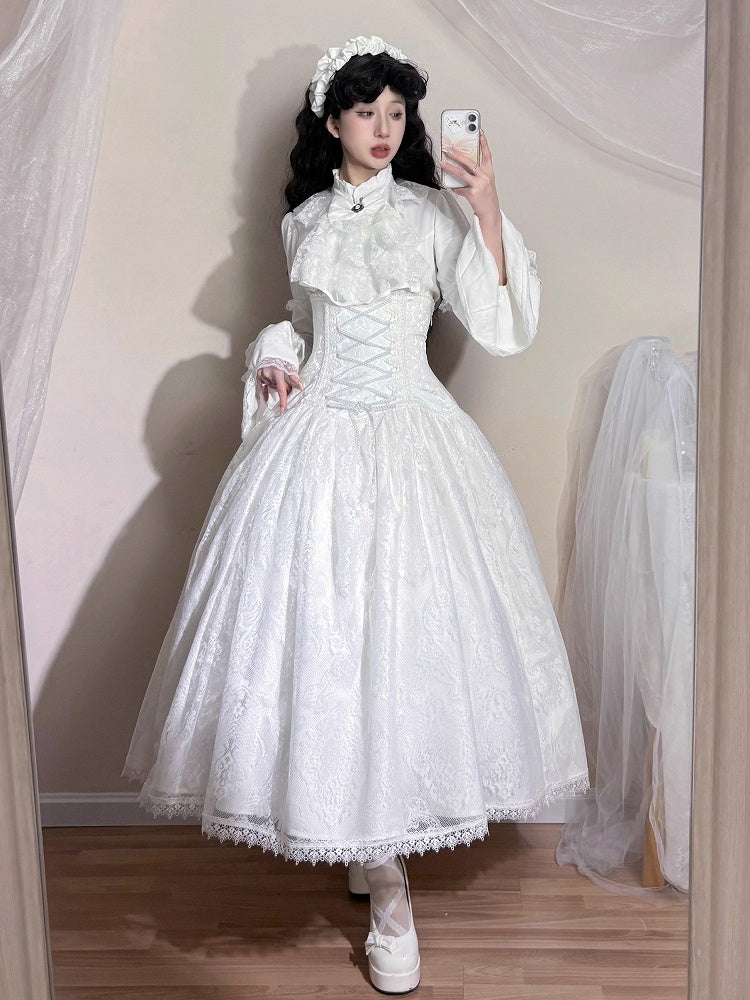 Lolita High Super Long White Skirt Gothic Version Waist