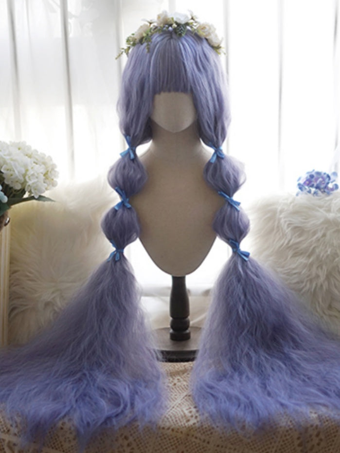 Purple Long Curly Wig With Full Bangs