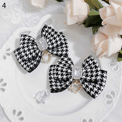 Jirai Kei Beaded Sweetheart Rhinestone Adorned Plaid Bowknot Hairclips