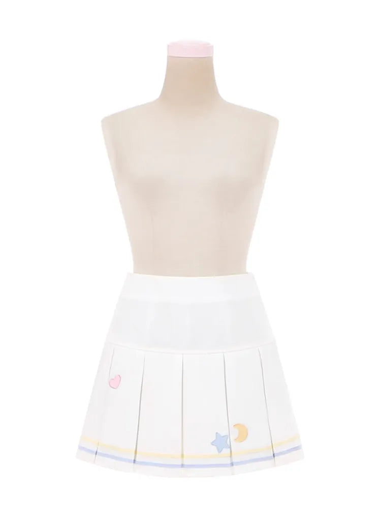 and White Pleat Star Moon Embroidery Skirt Box