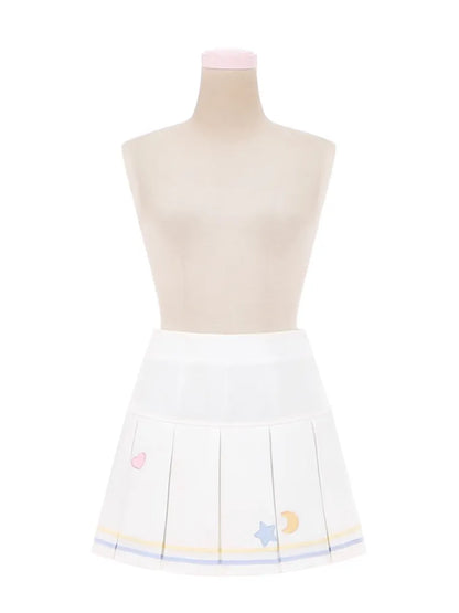 and White Pleat Star Moon Embroidery Skirt Box