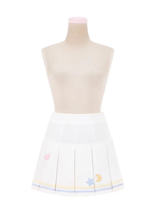 and White Pleat Star Moon Embroidery Skirt Box