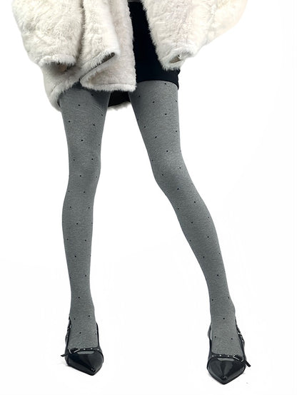 Dark Grey/Light Grey/Red Polka-dot Pattern Winter Tights