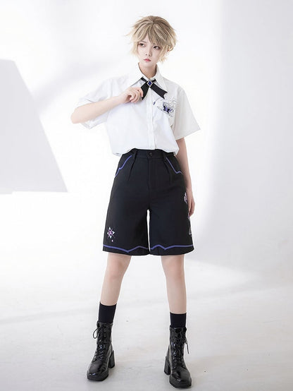 Spade Black with Diamond Ouji Summer Club Embroidery Shorts