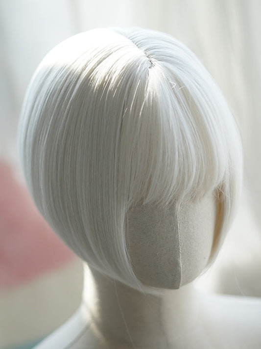Milk White/Light Blonde/Black Bob Cut Short Straight Wig With Full Bangs