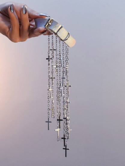 Cuff Tassel Cyberpunk Black/Silver/Brown Design Charm Arm Cross